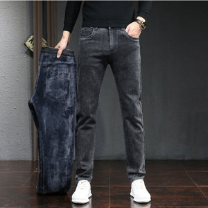 Men's Autumn And Winter Fleece-lined Thick Jeans