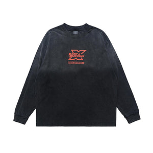 Washed Dyed Motorcycle Printed Long-sleeved T-shirt