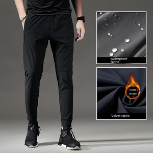 Waterproof Windproof Breathable Thickening Fleece-lined Keep Warm Elastic Fitness Sports And Leisure Running Trousers