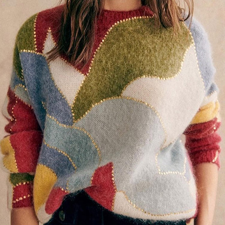 Spliced Painted Sequin Pullover Sweater