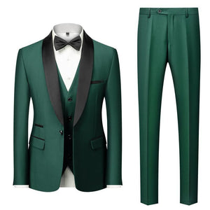 Men's Suit Set Green Fruit Collar Stage Suit Dress Host Performance Bridegroom Best Man Three-piece Suit