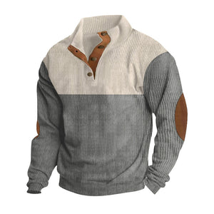 Casual Button Stand-collar Long Sleeve Pullover Sweatshirt For Men Fashion Colorblock Design Loose Tops