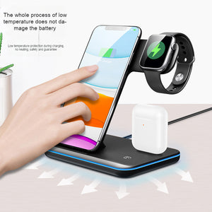 Explosions 15W Vertical Three-in-one Wireless Charger For Apple Huawei Mobile Phone Headset Watch Wireless Fast Charging
